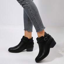 Women's Ankle Boots With Low Chunky Heel – Round Toe Wide Width Short Booties With Side Zipper For Comfort & Everyday Wear - Pu đen - Xem 8