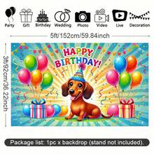 2D Flat A Bright And Colorful Cartoon Party Decoration With A Background Of A German Short-Legged Dog For A Happy Birthday, Featuring Balloons, Gifts And Festive Elements. Available In Multiple Sizes And 2D Flat Design, It Is Perfect For Birthday Celebrations And Theme Activities, As Well As Birthday Party Decorations - 1PCS - View 4