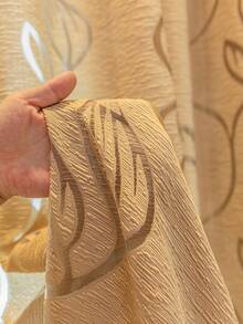 1pc Cut-Out Leaf Pattern Sheer Curtain, Grey/White/Khaki/Red, Semi-Sheer, Lightweight, Suitable For Living Room, Bedroom, Home Decor - Khaki - View 2