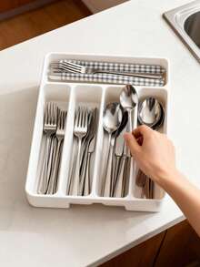 1pc Kitchen Drawer Divider Cutlery Organizer Box, Home Cabinet Built-In Compartment Knife Fork Chopstick Storage Rack, Kitchenware Storage, Kitchen Cabinet Chopstick Cutlery Organizer Box, Knife Fork Spoon Separator Tray - Nhiều màu - Xem 5