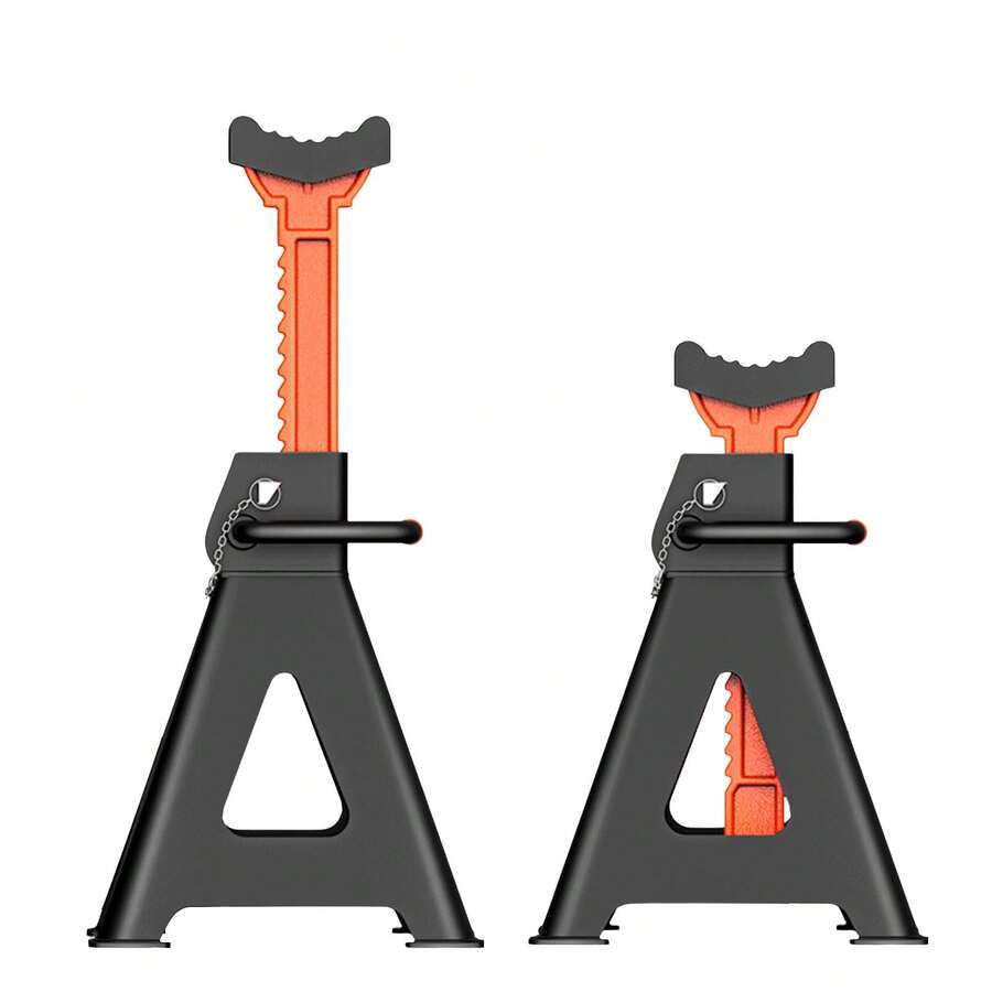 2 Heavy-Duty Steel Axle Stands (Pair) - 3T / 6T Adjustable Axle Supports With Locking Pins & Rubber Pads - Automotive Lifting Tool - A - View 1