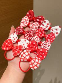 10pcs Women's New Cute Bow, Polka Dot, Ditsy Floral Hair Scrunchies, Suitable For Holiday Parties, Daily Gatherings, Valentine's Day Gifts, Carnival Season ,Ponytail Holders ,Hair Elastics ,Hair Rubber Bands ,Hair Rope ,Elastic Hair Tie Head Accessories - Multicolor - View 4