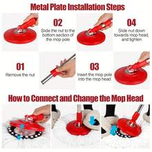 Rotating Mop And Bucket System With Integrated Dehydration Function, Featuring An Adjustable Handle And A 6.1-Inch Cleaning Bucket; Includes Three Microfiber Mop Heads And Enables 360° Rotation For Efficient Floor Cleaning - Red - View 5