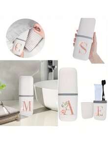 1pc Rose Gold A-Z Letter White Portable Toothbrush Holder, Keeps Your Toothbrush Clean And Convenient To Carry! Travel Toothbrush Rack, Portable Toothbrush Cup Cover, Suitable For Travel, Camping, Business Trip - White - View 6