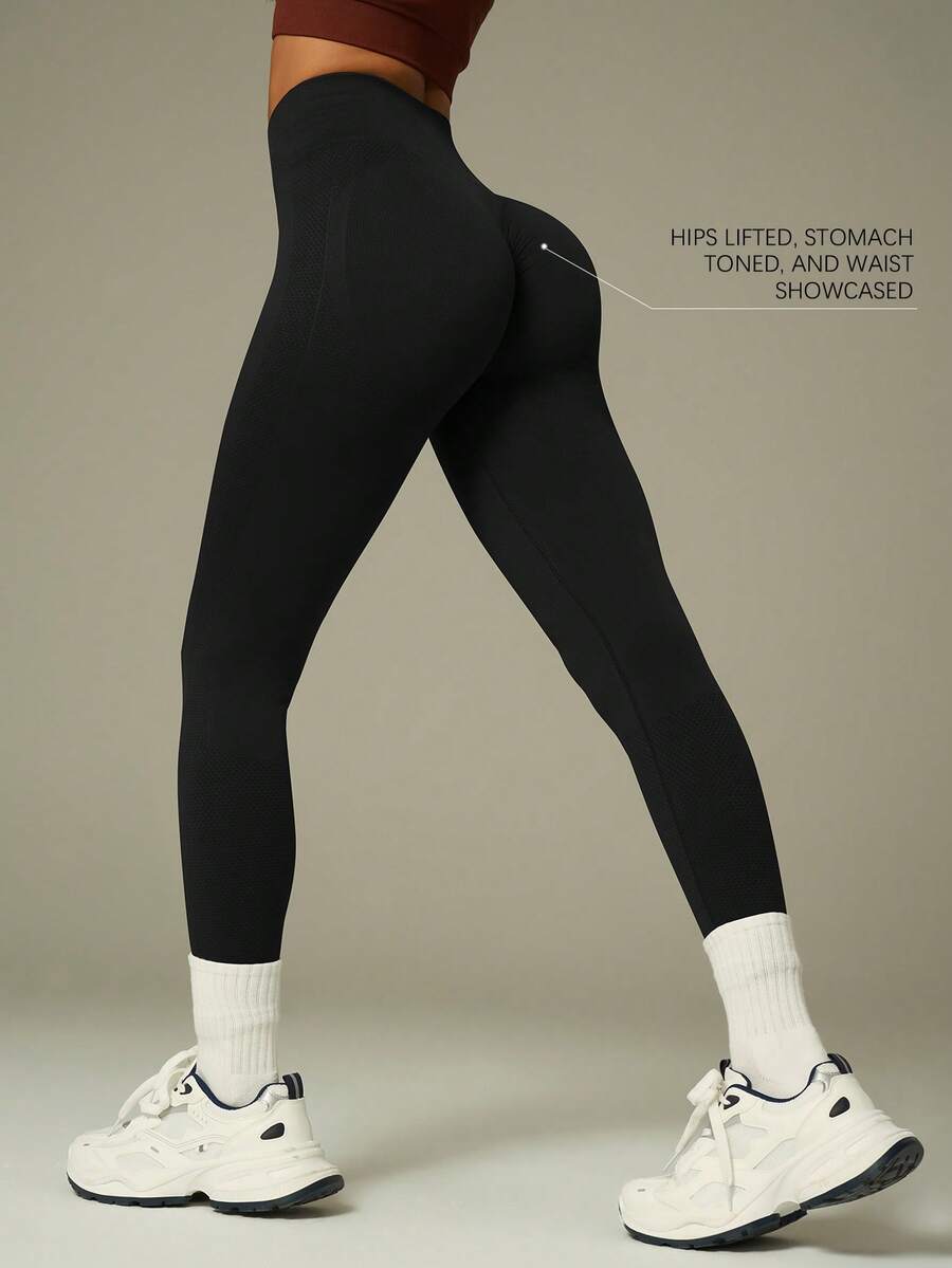 UONNOU Viral Sculpting Leggings | High Waist Tummy Control Yoga Pants - Black - View 1