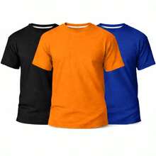 Set Of 3 Men's Basic Plain T-Shirts, 100% Cotton, 30.1 Mm - 黑色/橙色/寶藍色 - 查看 1