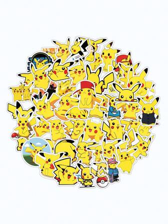  50pcs Waterproof Vinyl Pokemon Pikachu Stickers - Cute Cartoon Patterns, Suitable For Children's Notebooks, Water Bottles, Scrapbooks, Etc.