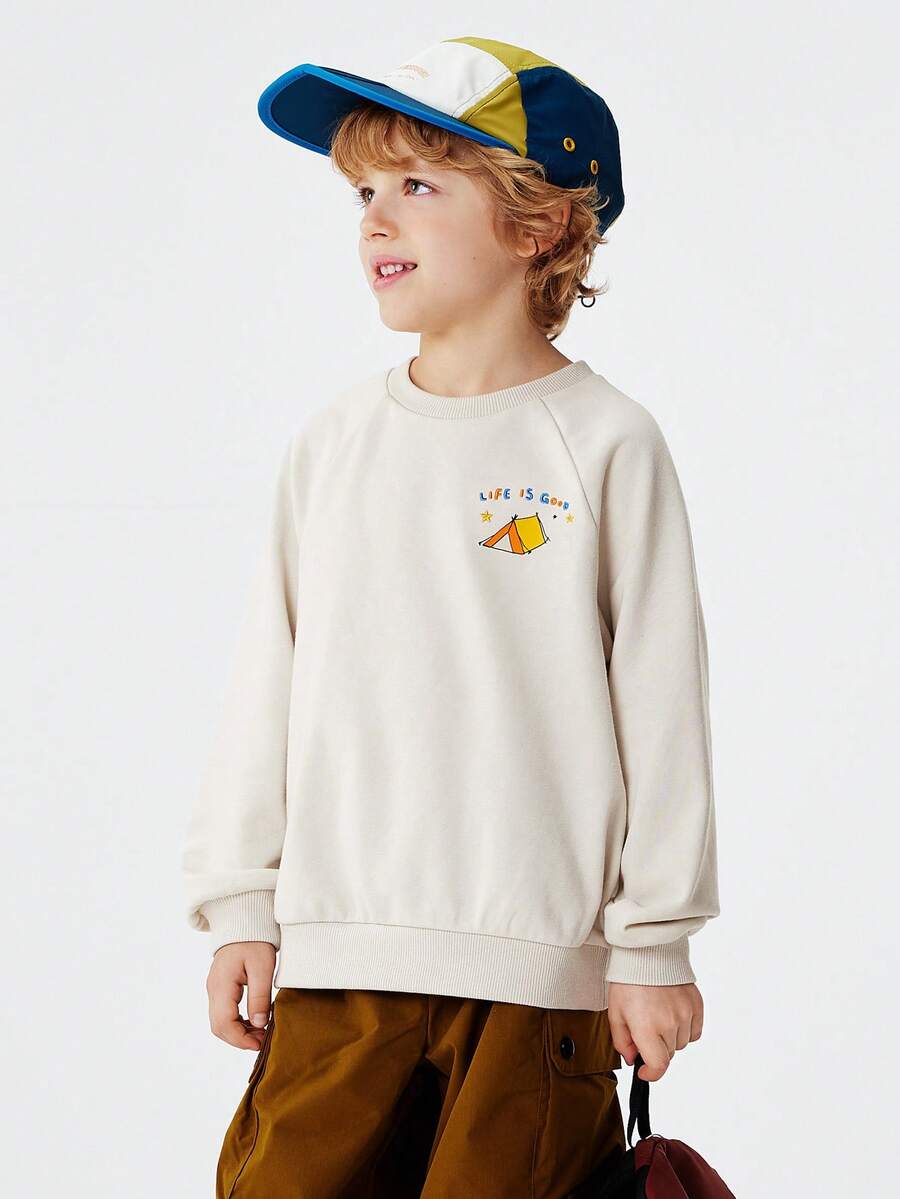 mini bala 男童户外卫衣，男女通用，宽松版型，柔软面料，山地风格图案，春季款 - 淺卡其 - 查看 1