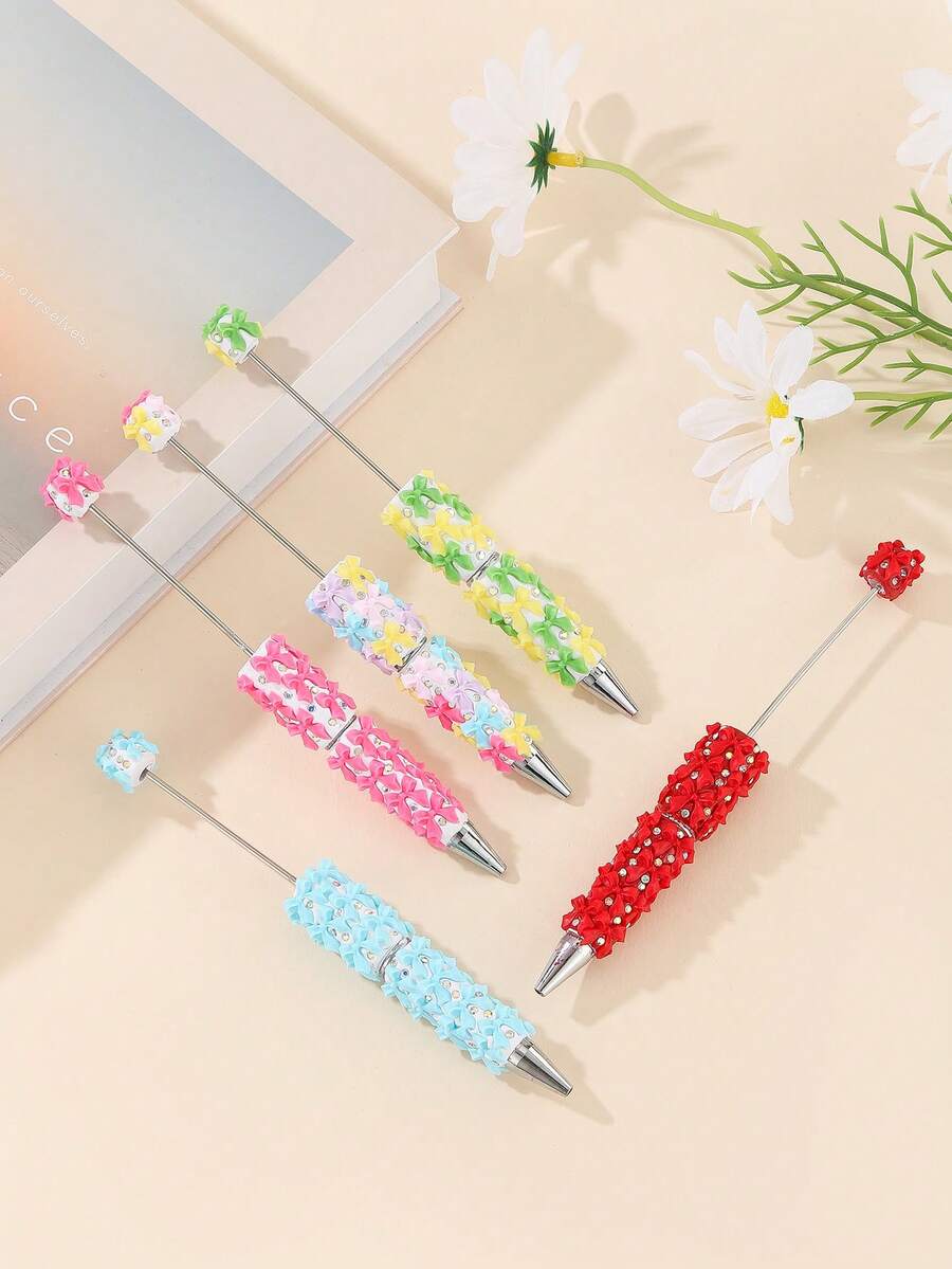 5支耐用的DIY串珠笔，配有彩色蝴蝶结，适合作为情人节礼物、节日派对装饰和情侣纪念品，也是送给好朋友的完美礼物。 - 彩色 - 查看 1