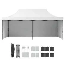 Toldo desplegable 10 x 20 ft con paredes laterales removibles, cenador portátil con bolsa con ruedas - resistente a UV e impermeable - tienda de campaña cerrada - Blanco - Ver 9