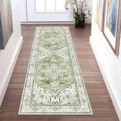 1pc Vintage Style Area Rug With Intricate Floral Pattern In Blue, Red, Cream And Beige - Ideal For Hallway, Living Room, Bedroom, Kitchen Or As A Gift
