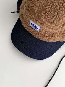 Fleece Earflap Lace-Up Trapper Hat, Unisex Thick Warm Winter Aviator Cap, Patchwork Fur Lined Earmuffs Hat - Multicolor - View 8