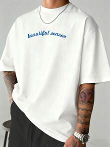 男士夏季时尚简约创意桃子与英文元素印花圆领短袖T恤 | 基础款街头休闲套头衫，百搭男友礼物