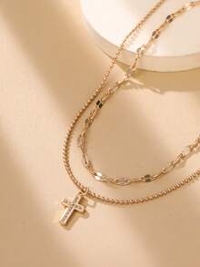 Nooxian 2pcs/Set Fashionable Gold-Color Women Chain Bracelet Set, Niche Luxury Cross Anklet Foot Jewelry - Yellow Gold - View 2