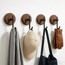 XGKJuego de 4 Gancos Adesivos de Pared Percero de Madera sin dro Gancos Reentes y rativos para Baño Cocina Dormito y ogar - color nogal - Ver 4