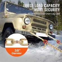 Cadena de remolque  de 3/8" x 2' G80 con gancho en J, cadena en V, brida y gancho en T para grúa de 15 600 lb - 3/8" x 2' - Ver 3