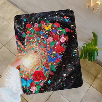 1ชิ้น เคสป้องกันแท็บเล็ตแบบแบน Tri-Fold หมุนได้ ลายผีเสื้อหมุนวนและดอกไม้สไตล์ Ins แฟชั่นและน่ารัก, แผ่นรองอะคริลิค, พร้อมฟังก์ชั่น Sleep/Wake, พับได้, หมุนได้, ป้องกันการตกและป้องกันลายนิ้วมือ ปลอกแท็บเล็ตแบบแฮนด์ฟรี, เหมาะสำหรับ IPad 10.2 รุ่นที่ 8 ปี 2020/ MatePad 11.5"/ รุ่นต่างๆ