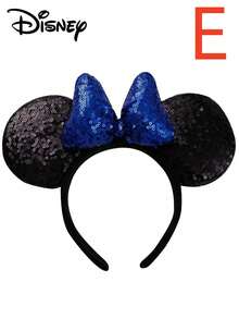 Disney 1个迪士尼米奇米妮亮片蝴蝶结发箍，卡通米妮3D亮片蝴蝶结加厚发箍，圣诞节/万圣节/生日礼物 - 黑色 - 查看 5