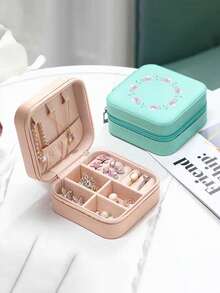 1 cutie portabilă de bijuterii de călătorie, mini cutie de depozitare a bijuteriilor, organizator de inele de bijuterii din piele PU, cutie cadou de depozitare pentru femei/fete, potrivită pentru Crăciun, petrecere de Anul Nou, Ziua Îndrăgostiților, decor de nuntă, decor de cameră de machiaj - Multicolor - Vizualizare 5