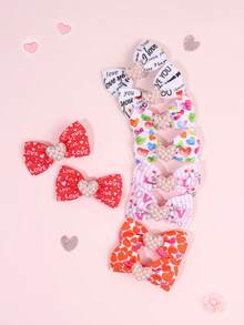 Conjunto de 10 Laços de Cabelo para o Dia dos Namorados com Pérolas em Formato de Coração e Strass, Presilhas de Cabelo com Presilhas "Eu Te Amo" em Fita de Gorgorão, Acessórios de Cabelo para Adolescentes - Multicolorido - Ver 2