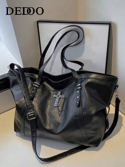 时尚百搭女士复古大容量单肩手提包，经典日常流行纯色小众女士腋下包，新款十字暗黑哥特风万圣节斜挎包，适合通勤，新款女士手提包，万圣节包包，完美搭配万圣节服装，适合盛装派对，办公包