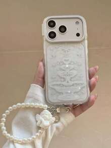 Luxury Bling Glitter Wishing Well Heart Star Transparent Little Angel Pearl Short Strap Plating Phone Case Compatible With IPhone 17 Pro Max Fashion Lanyard Rope Phone Protective Cover - Clear - View 5