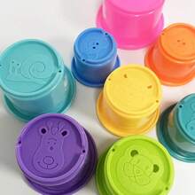 9pcs/Set Funny New Round Stacking Cups, Animal, Number And Fruit Multi-Pattern Design, Suitable For Bathing, Beach And Water Games. Ideal Gift For Holidays And Birthdays. - Multicolor - View 6
