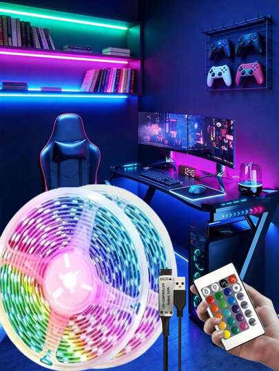 USB Strip Lights 100ft LED Light For TV To With 24 Key Remote Controller RGB Color Changing Led Lights Strip With For TV Bedroom,For Kitchen, TV, Room Decor,Outdoor Decorative Lights, Garden, Room, Living Room
