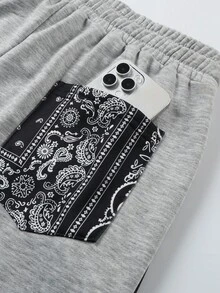 Men's Paisley Print Straight Leg Casual Sweatpants, Loose Fit, Suitable For All Seasons, Ideal For Daily Wear, Vacation, Travel And Outdoor Leisure - Light Grey - View 8