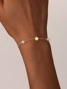 1pc 18K Gold Plated Pearl 925 Sterling Silver Romantic Bracelet, Suitable For Daily Wear, Wedding, Party, Engagement And Other Occasions, Exquisite Jewelry - Gold - View 13