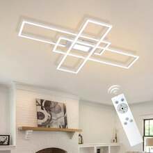 可调光 LED 吸顶灯，适用于客厅 - 50W 白色客厅灯，带遥控器，色温 3000K-6500K，现代设计，三框吸顶灯，带记忆功能，适用于卧室和厨房。 - 白色 - 查看 1