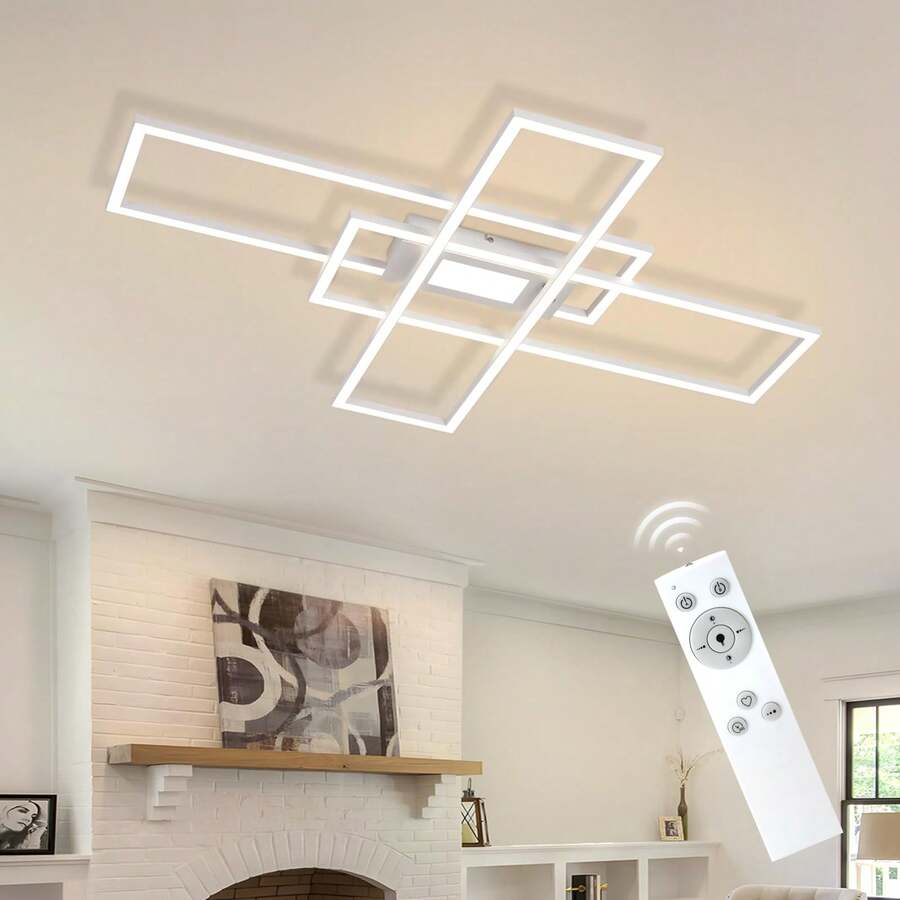 可调光 LED 吸顶灯,适用于客厅 - 50W 白色客厅灯,带遥控器,色温 3000K-6500K,现代设计,三框吸顶灯,带记忆功能,适用于卧室和厨房。 - 白色 - 查看 1