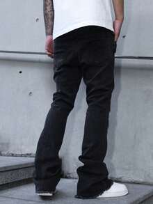 弹力修身喇叭牛仔裤，修身休闲直筒裤，水洗棉喇叭裤，时尚图案商务休闲街头风