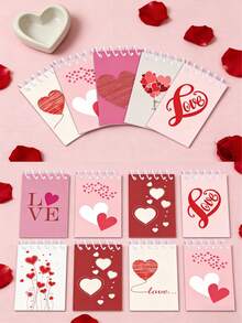 8pcs Heart-Shaped LOVE Loose-Leaf Notebooks (10x6cm), 16 Romantic Tear-Off Pages, Suitable For Valentine's Day Planning, Daily Office/Study Diary, Portable Loose-Leaf Notebook, Convenient To Carry - Multicolor - View 5