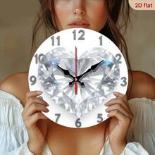 Elegant Heart Wall Clock With Large White Face & Black Hands - Precise Quartz Movement, Large Easy-To-Read Numbers, Bezel - Modern Round Wood Frame Living Room, Bedroom, Kitchen Decor - Luxury Accent Clock & Holiday Gifts - 10*10in - View 3