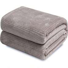 Oversized King Fleece Blanket 120x120 Inches, Seamless Soft Cozy 3D Jacquard Flannel Blanket 10'x10' Extra Large For Bed, Sofa, Couch, Travel & Camping, California King Throw, Purple - Wave CT21NV - 淺灰色 - 華夫格 - 查看 3