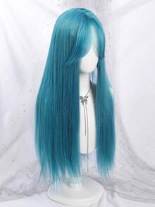 28英寸薄荷蓝直发合成假发，中分，质地自然柔软，耐热，适合派对和日常佩戴。