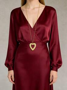 1 chiếc dây chuyền mặt hình trái tim bằng thép không gỉ mạ vàng 18K, món quà thời trang và thanh lịch dành cho phụ nữ, thích hợp cho Ngày Valentine, hẹn hò, đính hôn, đám cưới. - Vàng - Xem 2