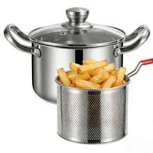 Pasta Pot, Deep Fryer, French Fry Pot, Noodle Pot, Soup Pot, Strainer Basket - Silver - View 1