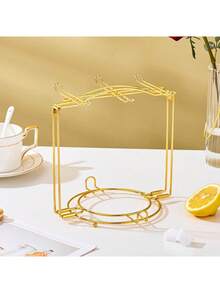 Minimalist Cup Hooks, Foldable Iron Cup & Saucer Rack, Niche Design, Black/Gold Foldable 6/4 Cup Holder Iron Rack