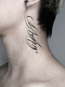 1pc Waterproof, Sweat-Proof, Non-Reflective Temporary Tattoo Sticker, Cool Sexy English Artistic Tattoo Sticker In European And American Style, Suitable For People For Daily Use, Lasts 3-5 Days - Black - View 3