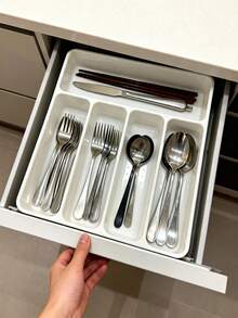 1pc Kitchen Drawer Divider Cutlery Organizer Box, Home Cabinet Built-In Compartment Knife Fork Chopstick Storage Rack, Kitchenware Storage, Kitchen Cabinet Chopstick Cutlery Organizer Box, Knife Fork Spoon Separator Tray - Nhiều màu - Xem 6