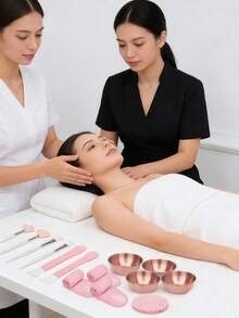 2/3/4/5/6/12/24/48pcs Beautician Facial Care Tool Set, Includes 4 Rose Gold Face Mask Bowls, 4 Fan-Shaped Face Mask Brushes, 4 Flat Head Brushes, 4 Double-Ended Brushes, 4 Sponges And 4 Headbands, Suitable For Spa Party Gifts And Facial Masking