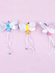 1pc Cat Teaser Wand Toy, Pet Artificial Feather Bell Replacement, Suitable For Cat Exercise And Entertainment, Handheld Teaser Wand With Replaceable Insect-Shaped Wand Heads - Multicolor - View 5