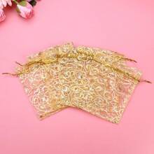 WEWI Healeved Bolsas De Regalo De Organza Dorada Con CordóN 4.72X3.74 Pulgadas Bolsas Para Dulces Y Joyas Bolsitas Dulceras Para Boda Y Eventos Con Estampado De Pestañas - Dorado - Ver 7