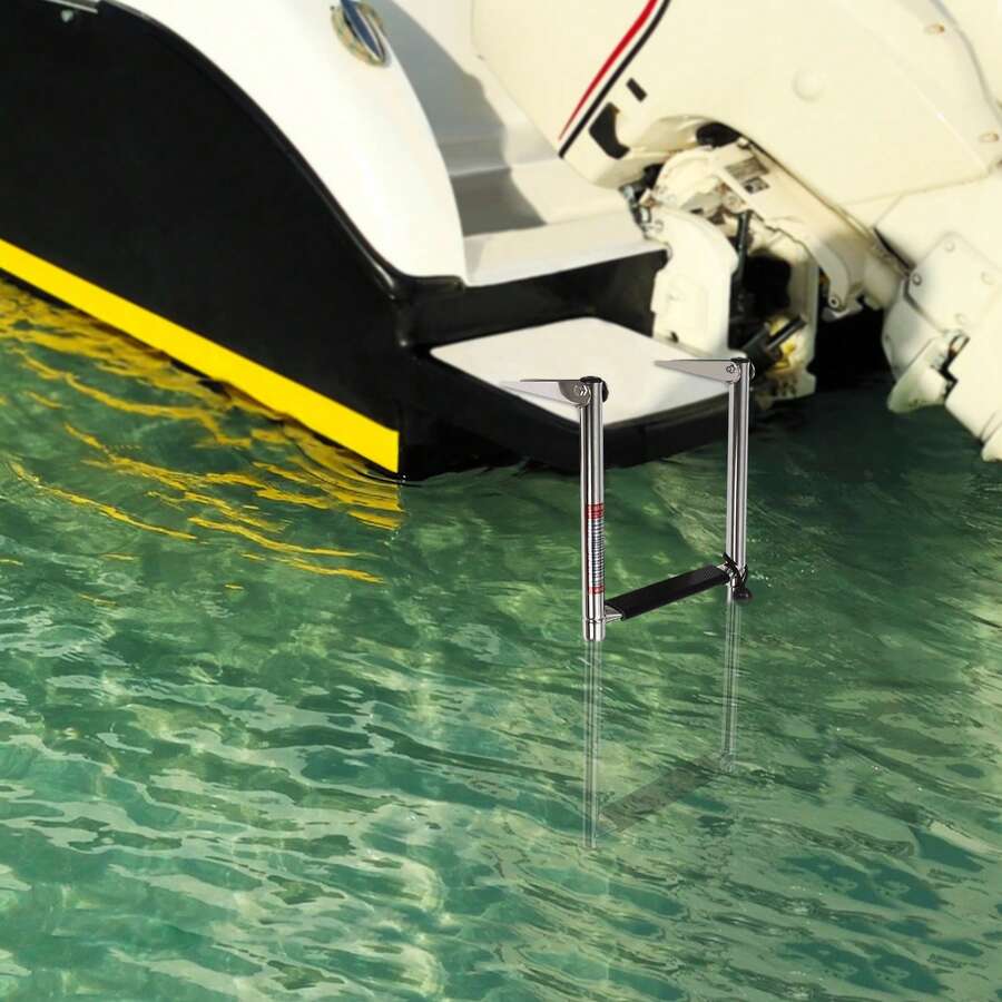 2-Step Stainless Steel Telescoping Boat Ladder, 270° Rotatable, Anti-Slip Pedals, Heavy Duty, Easy Install For Yachts, Pools, Max Load 330.69lbs - Silver - View 1
