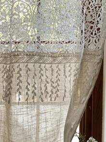 1 chiếc rèm cửa sổ nhỏ kiểu vintage họa tiết hoa, rèm voan ngắn có tua rua cho nhà bếp, phòng ngủ, kiểu may túi treo thanh treo rèm, trang trí nhà cửa, rèm cửa sổ nửa chừng kiểu mộc mạc cho phòng ăn, cửa sổ lồi. - Màu be - Xem 7