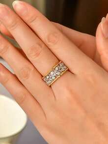 1 pieza Anillo de lujo con circonita cúbica para mujer, regalo del Día de San Valentín, joyería para boda y aniversario - 2# - Ver 9