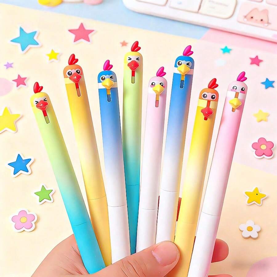 2支/套 - 可爱动物圆珠笔套装（款式随机），鸡/企鹅/鹿/鹦鹉造型，0.5毫米签名笔，书写用品，考试文具，学习用品，办公用品，礼品圆珠笔 - 彩色 - 查看 1