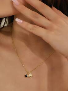 1pc Customized Photo Projection Necklace, Stainless Steel Round Photo Necklace, Personalized Photo Projection Necklace With Cat Paw Accessory Combination, Stainless Steel O-Chain Photo Projection Necklace For Women, Memorial Gift For Family/Partner/Friends